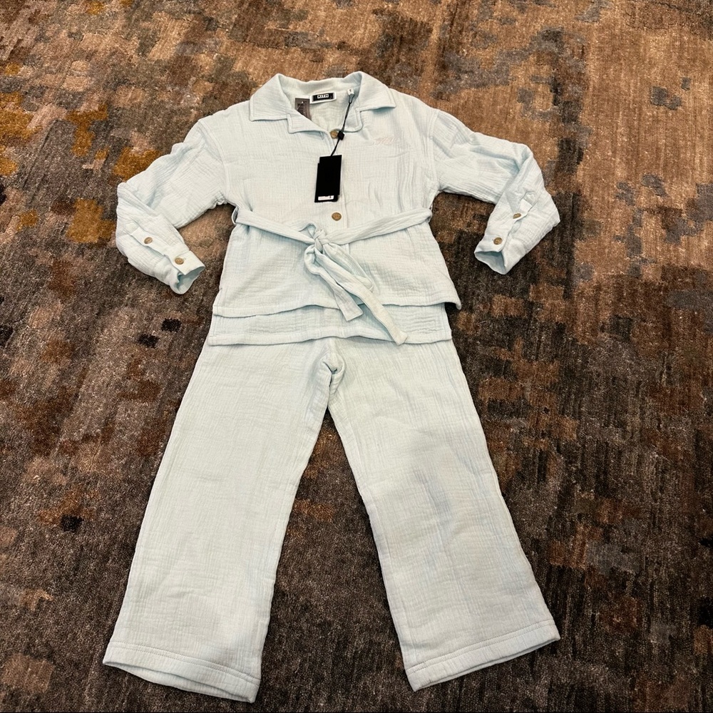 NWT Kith Kids Guaze Collared Shirt and Pant Set- Selenite